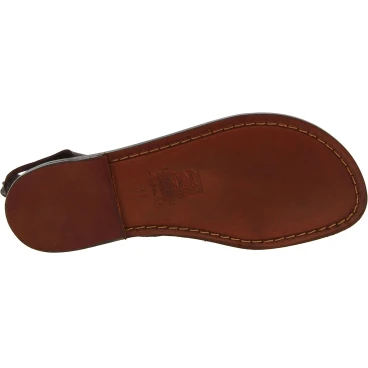 Sandales plates artisanales fait en Italie en cuir marron foncé