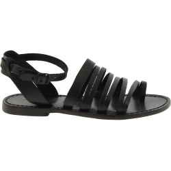 Sandalias de dedo para mujer hechas a mano en piel negro