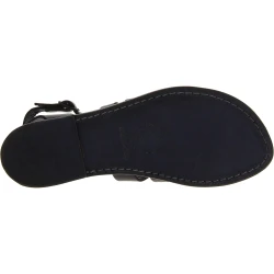 Damen-Riemchen-Sandalen aus Schwarzem Leder in Italien von Handgefertigt