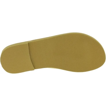 Women's handmade flat thong sandals in gold laminated calf leather