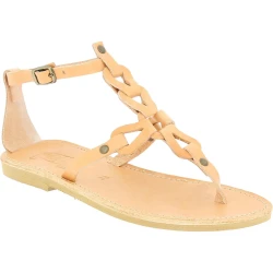 Sandales tongs pour femmes faites à la main à lacets croisés en cuir de veau nude
