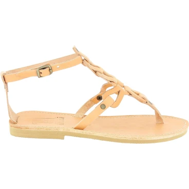 Sandales tongs pour femmes faites à la main à lacets croisés en cuir de veau nude