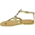Handgefertigte sandalen für Damen mit gekreuzten Schnürsenkeln aus gold laminiertem Kalbs leder