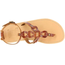 Women's thong sandals with handmade crossed laces in brown calfskin