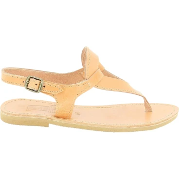 Women's handmade drop-shaped thong sandals in nude calfskin