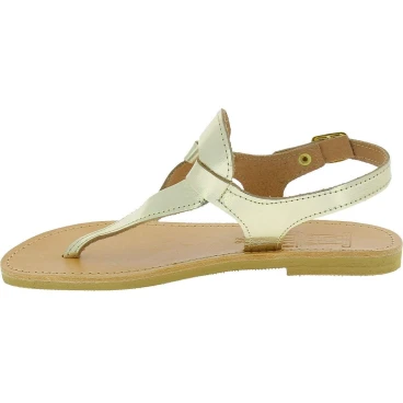 Tropfenförmige sandalen für Damen handgefertigt aus gold laminiertem Kalbsleder