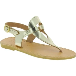 Sandales tongs pour femme en forme de goutte faites à la main en cuir de veau laminé or