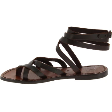 Riemchensandalen aus dunkelbraune Leder handgefertigt in Italien