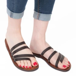Chanclas de cuero marrón oscuro para mujer artesanales