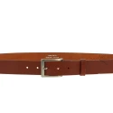 Vegetable tanned leather belt with classic metal buckle
