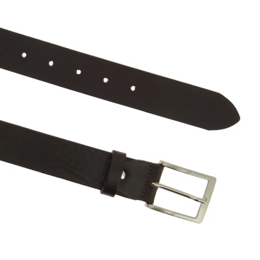 Vegetable tanned dark brown leather belt with metal buckle