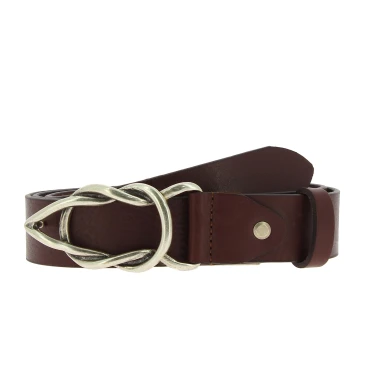 Dark brown bull leather belt with casual metal buckle
