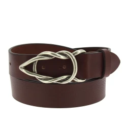 Ceinture en cuir de taureau marron foncé avec boucle en métal