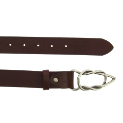 Ceinture en cuir de taureau marron foncé avec boucle en métal