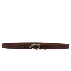 Dark brown bull leather belt with casual metal buckle