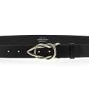 Black bull leather belt with casual metal buckle