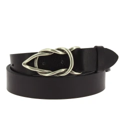 Ceinture en cuir de taureau noir avec boucle en métal