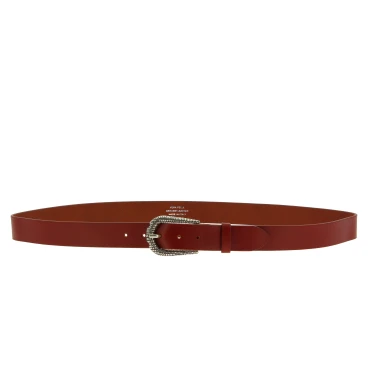 Ceinture en cuir marron avec boucle en métal écaillé