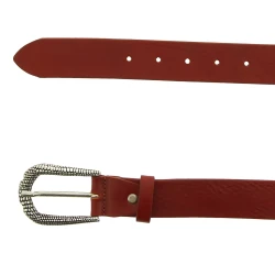 Brown leather belt with metal scaled buckle
