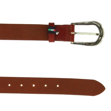 Ceinture en cuir marron avec boucle en métal écaillé