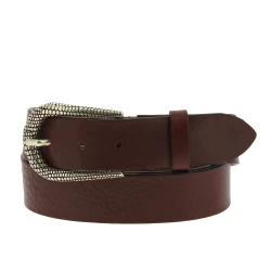 Ceinture en cuir marron foncé avec boucle en métal écaillé