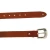 Brown leather belt with engraved metal buckle and tip