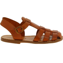 Sandalias planas marrón para las mujeres reales de cuero hecho a mano en Italia