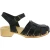 Handmade wooden clogs for women with black leather cage upper