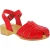 Zuecos para mujer de madera con parte superior de jaula en cuero rojo