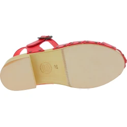 Handmade women's clogs with red leather cage upper