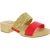 Mules femme artisanales en bois avec bande en raphia et cuir rouge