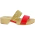 Mules femme artisanales en bois avec bande en raphia et cuir rouge