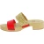 Wooden mules with red leather and rafia band Handmade