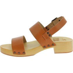 Zuecos mujer de madera con correa de piel beige