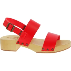 Zuecos mujer de madera con correa de piel rojo
