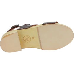 Zuecos mujer de madera con correa de piel marrón oscuro