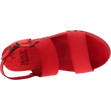 Red mules with genuine leather band Handmade