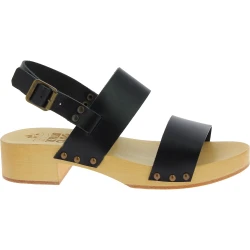 Sabot femme talon bois faits à la main avec bande en cuir noir