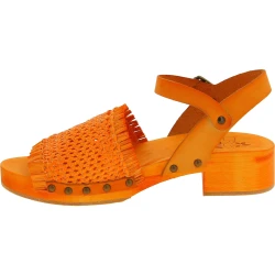 Orange clogs with woven genuine leather band Handmade