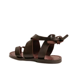 Tongs pour femme en cuir travaillé à la main marron