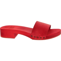 Sabot mule pour femme rouge en bois avec bande en cuir