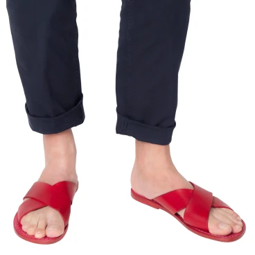 Claquettes homme en cuir rouge fait à la main en Italie