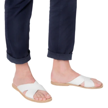 Lederslipper für Herren aus weißes Leder in Italien von Handgefertigt