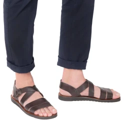 Handmade in Italy men's sandals in dark brown leather