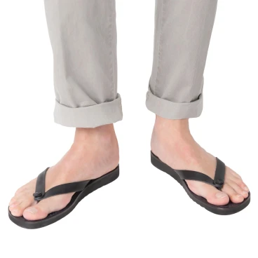 Tongs homme en cuir noir avec semelle en caoutchouc épais