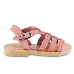 Attica Persephone child gladiator sandals in brown nubuck with buckle closure handmade in Greece