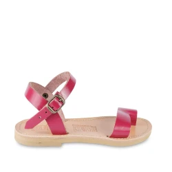 Sandalias para niña en piel de becerro fucsia con cierre de hebilla
