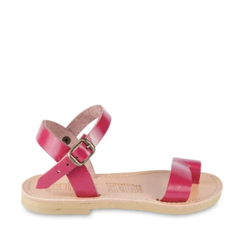 Girl's thong sandals in fuchsia calfskin with buckle closure