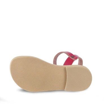 Sandales tongs pour fille en cuir de veau fuchsia avec fermeture à boucle