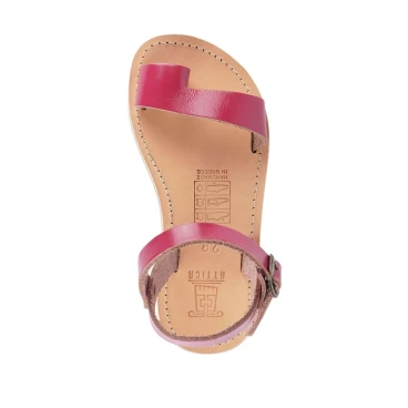 Sandales tongs pour fille en cuir de veau fuchsia avec fermeture à boucle